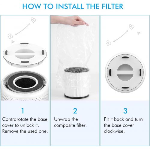  MOOKA Air Purifier for Home Large Room up to 430ft2, H13 True HEPA Air Filter Cleaner, Odor Eliminator, Remove Allergies Smoke Dust Pollen Pet Dander, Night Light(Available for Cal