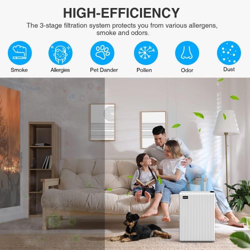  MOOKA Air Purifier for Home Large Room up to 969ft², H13 True HEPA Filter Cleaner for Allergies and Pets, Smokers, Pollen, Dust, Quiet Odor Eliminators for Bedroom, E-300L (White)