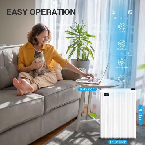  MOOKA Air Purifier for Home Large Room up to 969ft², H13 True HEPA Filter Cleaner for Allergies and Pets, Smokers, Pollen, Dust, Quiet Odor Eliminators for Bedroom, E-300L (White)