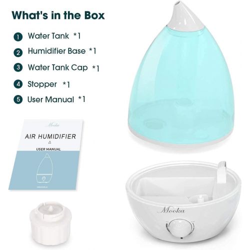  Mooka Humidifiers 2-in-1 Cool Mist Humidifier Diffuser for Baby Home Bedroom Office, 2L Essential Oil Diffuser with Adjustable Mist Output, Waterless Auto-Off, Whisper-Quiet, Up to