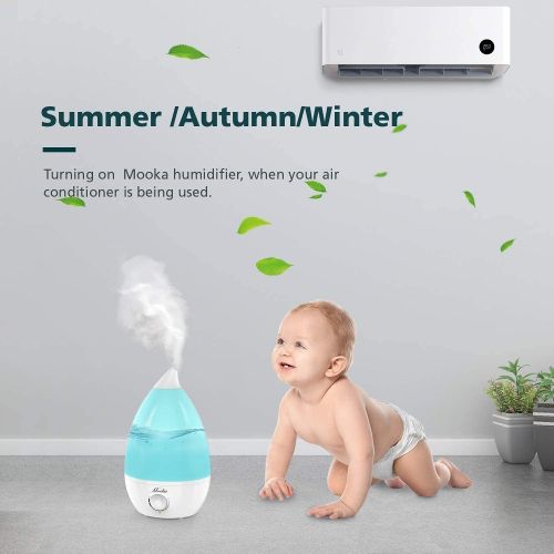  Mooka Humidifiers 2-in-1 Cool Mist Humidifier Diffuser for Baby Home Bedroom Office, 2L Essential Oil Diffuser with Adjustable Mist Output, Waterless Auto-Off, Whisper-Quiet, Up to