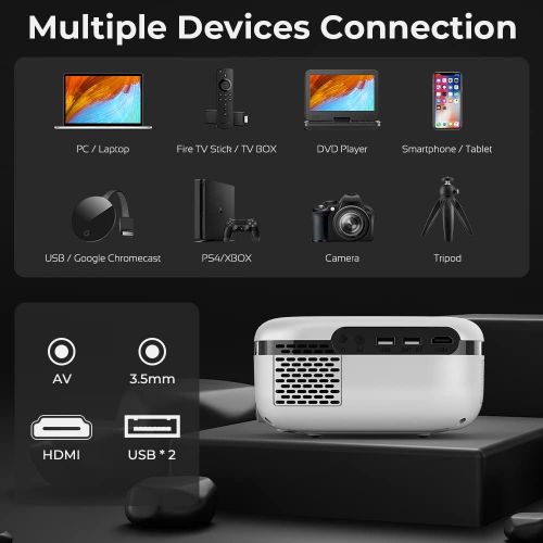  Portable WiFi Projector with Carrying Bag, MOOKA Outdoor Movie Projector 8000L HD Support 1080P, Home Theater WiFi Video Projectors Compatible with Smartphone HDMI,VGA,USB,AV