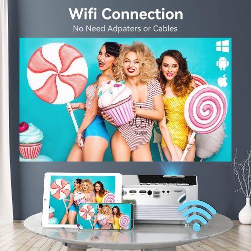  Native 1080P WiFi Bluetooth Projector, MOOKA Upgraded 8500L HD Video Projector with Carrying Bag,Support 4K &300“ Display,Mini Outdoor Movie Projectors Compatible with iOS/Android/