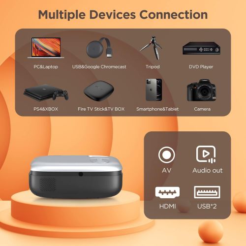  MOOKA WiFi Projector, 1080P Full HD Supported 200 Video Projector, 8000L Mini Projector, Movie Home Theater for TV Stick, Video Games, HDMI/USB/AUX/AV/PS4, iOS Android Smartphone S