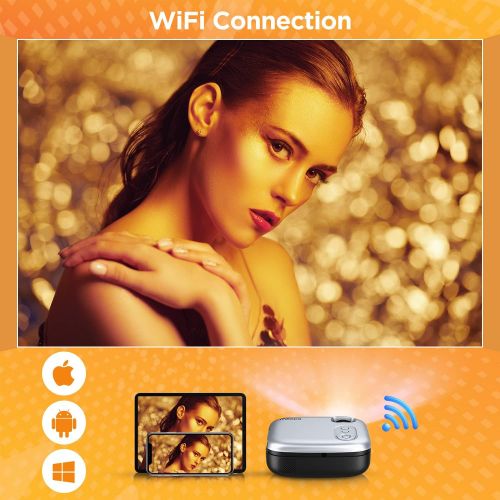  MOOKA WiFi Projector, 1080P Full HD Supported 200 Video Projector, 8000L Mini Projector, Movie Home Theater for TV Stick, Video Games, HDMI/USB/AUX/AV/PS4, iOS Android Smartphone S