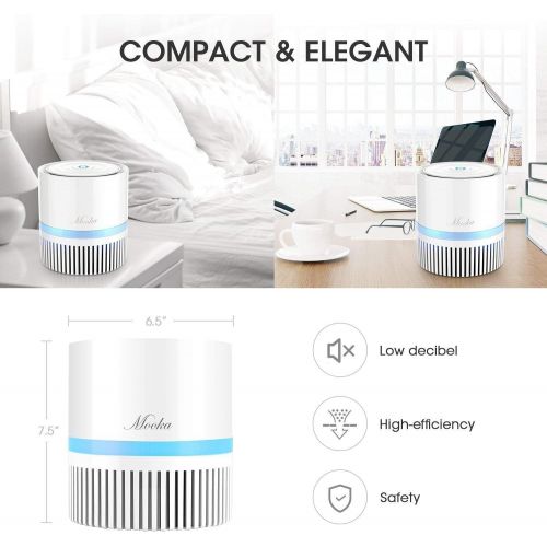  Mooka Air Purifier with True HEPA Filter, Portable Air Cleaner for Rooms and Offices, Odor Cleaner with 3 Stage Filtration System, Night Light, 2 Fan Speeds (Air Purifier-White)