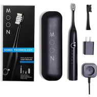 MOON Sonic Electric Toothbrush for Adults, 5 Smart Modes to Clean, Whiten, Massage and Polish Teeth, Rechargeable with Travel Case and 2 Toothbrush Heads, Black