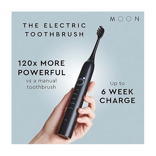  MOON Sonic Electric Toothbrush for Adults, 5 Smart Modes to Clean, Whiten, Massage and Polish Teeth, Rechargeable with Travel Case and 2 Toothbrush Heads, Black