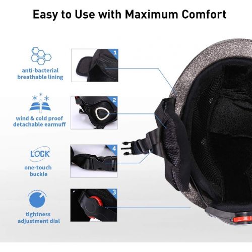  MOON Ski Helmets Men Women Youth, 350g with Chin Care Removable Thickened Earmuffs 11 Vents, for Skiing Skateboarding Snowboarding Winter Extreme Sports