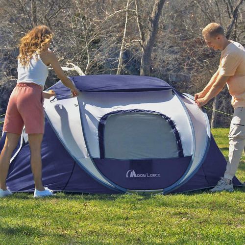  Moon Lence Pop up Tent 4 Person Camping Tent Waterproof Tent 3 Ventilated mesh Windows, 2 Big Doors Instant Tent for Family Easy Setup