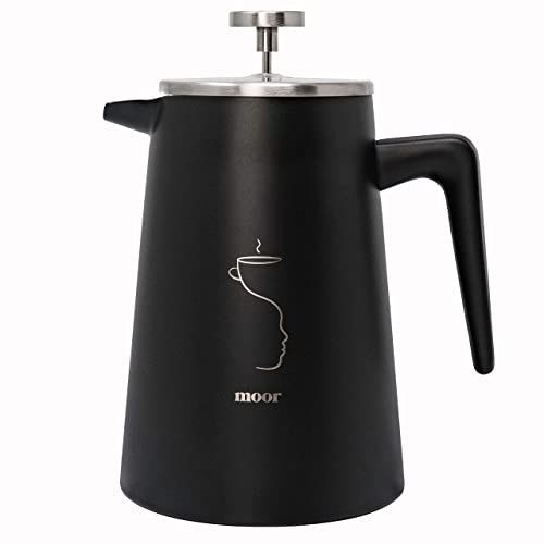  [아마존베스트]MOOR French Press Coffee Maker, 34 oz Coffee Press with Ergonomic handle, Double wall Insulation & 2 Extra Filter Screen, Classic Impressive & Functional Design For your Morning Co