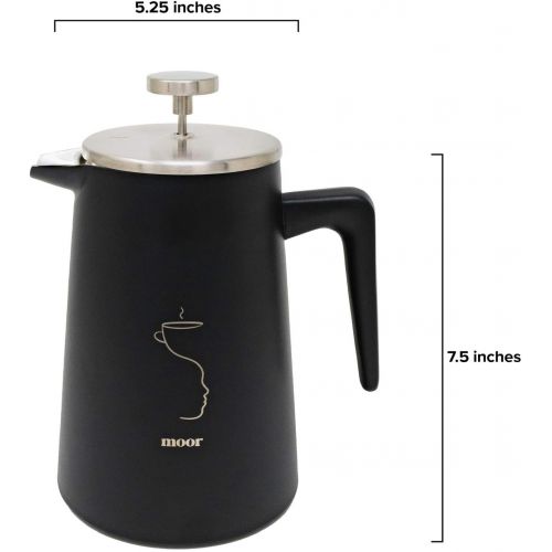  [아마존베스트]MOOR French Press Coffee Maker, 34 oz Coffee Press with Ergonomic handle, Double wall Insulation & 2 Extra Filter Screen, Classic Impressive & Functional Design For your Morning Co