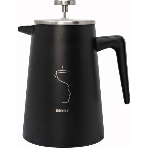  [아마존베스트]MOOR French Press Coffee Maker, 34 oz Coffee Press with Ergonomic handle, Double wall Insulation & 2 Extra Filter Screen, Classic Impressive & Functional Design For your Morning Co