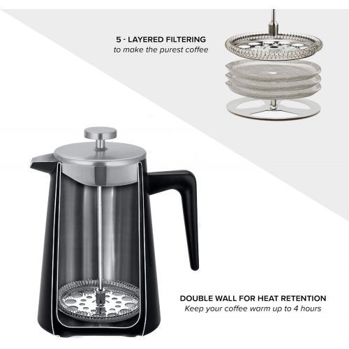  [아마존베스트]MOOR French Press Coffee Maker, 34 oz Coffee Press with Ergonomic handle, Double wall Insulation & 2 Extra Filter Screen, Classic Impressive & Functional Design For your Morning Co