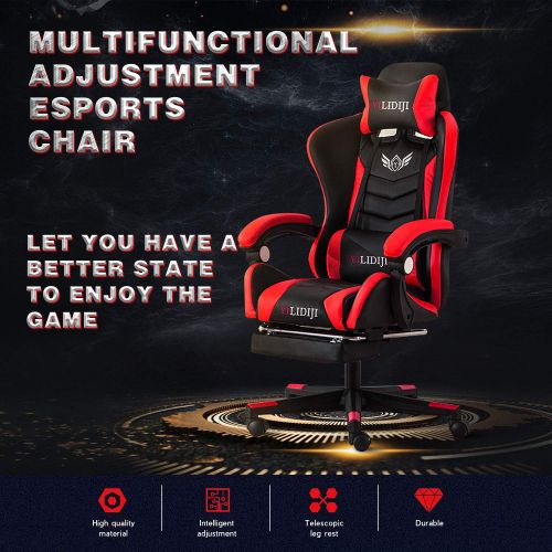  MOOSENG Video Gaming Chair Racing Office-PU Leather High Back Ergonomic 170 Degree Adjustable Swivel Executive Computer Desk Task Large Size with Footrest,Headrest and Lumbar Suppo