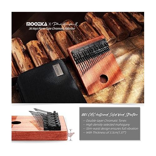  MOOZICA 36 Keys Professional Chromatic Kalimba, Double-layer Piano Layout 36 Tines Kalimba Thumb Piano, Solid Mahogany Wood Finger Piano with Shiny Surface(BKA-36P)