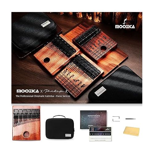  MOOZICA 36 Keys Professional Chromatic Kalimba, Double-layer Piano Layout 36 Tines Kalimba Thumb Piano, Solid Mahogany Wood Finger Piano with Shiny Surface(BKA-36P)