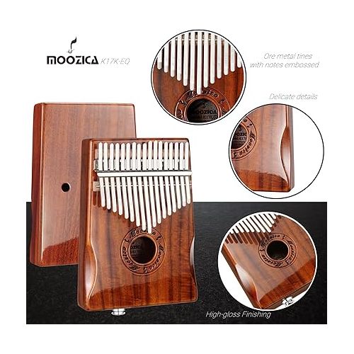  MOOZICA 17-Key EQ Kalimba, Solid Koa Wood Electric Kalimba Thumb Piano With Built-in Pickup and Professional Kalimba Case (K17K-EQ)