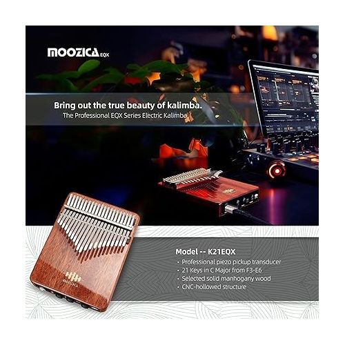  MOOZICA EQX Series Professional Kalimba, Built-in Piezo Pickup 21 Keys Kalimba Thumb Piano With Chorus and Delay Effect Control, Professional Acoustic-electric Kalimba(K21EQX)