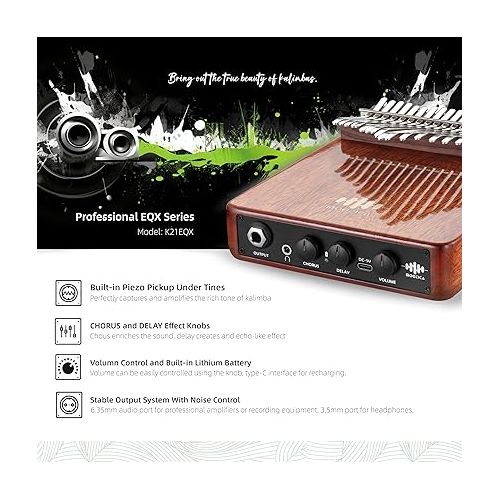  MOOZICA EQX Series Professional Kalimba, Built-in Piezo Pickup 21 Keys Kalimba Thumb Piano With Chorus and Delay Effect Control, Professional Acoustic-electric Kalimba(K21EQX)