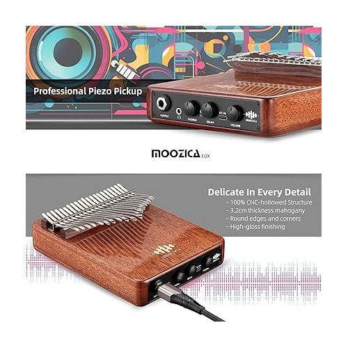  MOOZICA EQX Series Professional Kalimba, Built-in Piezo Pickup 21 Keys Kalimba Thumb Piano With Chorus and Delay Effect Control, Professional Acoustic-electric Kalimba(K21EQX)