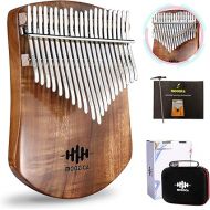 MOOZICA 21 Keys Solid Koa Kalimba Thumb Piano, Single Solid Wood Flat-board Professional Kalimba Marimba with Learning Instruction and High Performance Carrying Case (Acacia Koa, 21-Key)