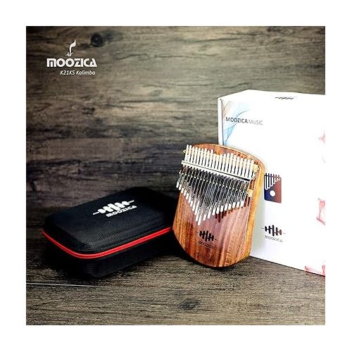  MOOZICA 21 Keys Solid Koa Kalimba Thumb Piano, Single Solid Wood Flat-board Professional Kalimba Marimba with Learning Instruction and High Performance Carrying Case (Acacia Koa, 21-Key)