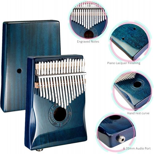  Moozica 17-Key EQ Kalimba, Electric Finger Thumb Piano Built-in Pickup With 6.35mm Audio Interface and Professional Kalimba Case (Mahogany-EQ)