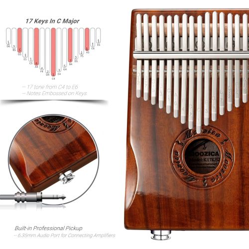  [아마존베스트]Moozica 17-Key EQ Kalimba, Electric Finger Thumb Piano Built-in Pickup With 6.35mm Audio Interface and Professional Kalimba Case (Koa-EQ)