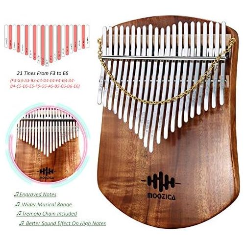  [아마존베스트]MOOZICA 21 Keys Solid Koa Kalimba, Single Solid Wood Board Professional Kalimba Thumb Piano Marimba with Learning Instruction and High Performance Carrying Case (Acacia Koa, 21-Key