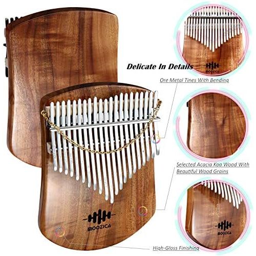  [아마존베스트]MOOZICA 21 Keys Solid Koa Kalimba, Single Solid Wood Board Professional Kalimba Thumb Piano Marimba with Learning Instruction and High Performance Carrying Case (Acacia Koa, 21-Key