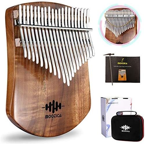  [아마존베스트]MOOZICA 21 Keys Solid Koa Kalimba, Single Solid Wood Board Professional Kalimba Thumb Piano Marimba with Learning Instruction and High Performance Carrying Case (Acacia Koa, 21-Key