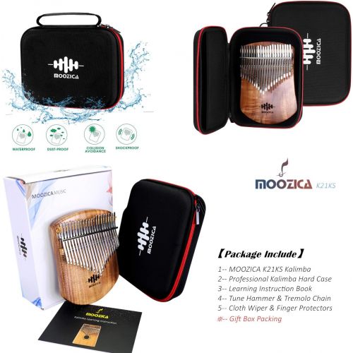  [아마존베스트]MOOZICA 21 Keys Solid Koa Kalimba, Single Solid Wood Board Professional Kalimba Thumb Piano Marimba with Learning Instruction and High Performance Carrying Case (Acacia Koa, 21-Key