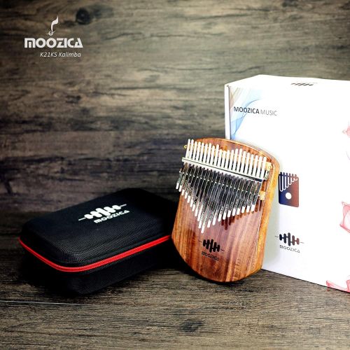  [아마존베스트]MOOZICA 21 Keys Solid Koa Kalimba, Single Solid Wood Board Professional Kalimba Thumb Piano Marimba with Learning Instruction and High Performance Carrying Case (Acacia Koa, 21-Key