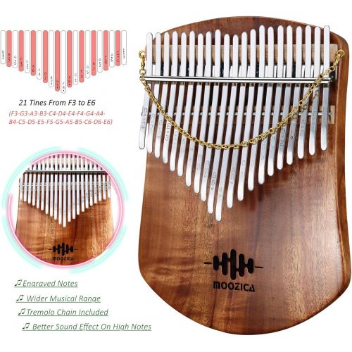  [아마존베스트]MOOZICA 21 Keys Solid Koa Kalimba, Single Solid Wood Board Professional Kalimba Thumb Piano Marimba with Learning Instruction and High Performance Carrying Case (Acacia Koa, 21-Key