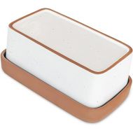 Mora Ceramic Two-in-One Butter Dish with Lid, Covered Butter Crock Container to Leave on Countertop - Large Storage Keeper/Holder for Kitchen, Gifts for Her, Butter Tray For Counter - Vanilla White