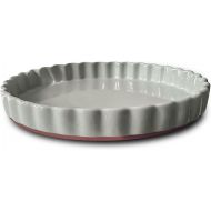 Mora Ceramic Tart Pan, 9.5 Inch Large Porcelain Baking Dish for Tarts, Quiche, Pie, Flan etc. Fluted Ruffled Edge, Oven, Microwave, Freezer, and Dishwasher safe - Great Gift For Bakers - Earl Grey