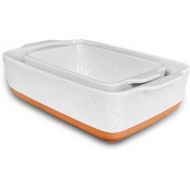 Mora 7x11in & Loaf Baking Dishes - Porcelain Casserole & Bakeware, Oven-to-Table, Freezer Safe - Set of 2, White