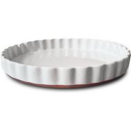 Mora Ceramic Tart Pan, 9.5 Inch Large Porcelain Baking Dish for Tarts, Quiche, Pie, Flan etc. Fluted Ruffled Edge, Oven, Microwave, Freezer, and Dishwasher safe - Great Gift For Bakers - Vanilla White