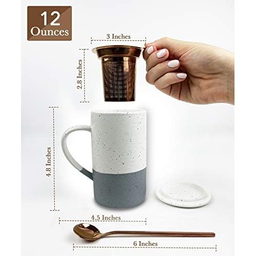  [아마존베스트]MORA CERAMICS HIT PAUSE Mora Ceramics Tea Cup with Loose Leaf Infuser, Spoon and Lid, 12 oz, Microwave and Dishwasher Safe Coffee Mug - Rustic Matte Ceramic Glaze, Modern Herbal Tea Strainer - Great Gift