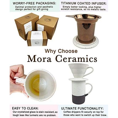  [아마존베스트]MORA CERAMICS HIT PAUSE Mora Ceramics Tea Cup with Loose Leaf Infuser, Spoon and Lid, 12 oz, Microwave and Dishwasher Safe Coffee Mug - Rustic Matte Ceramic Glaze, Modern Herbal Tea Strainer - Great Gift