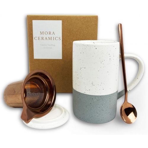  [아마존베스트]MORA CERAMICS HIT PAUSE Mora Ceramics Tea Cup with Loose Leaf Infuser, Spoon and Lid, 12 oz, Microwave and Dishwasher Safe Coffee Mug - Rustic Matte Ceramic Glaze, Modern Herbal Tea Strainer - Great Gift