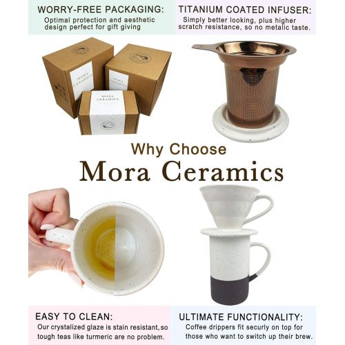  [아마존베스트]MORA CERAMICS HIT PAUSE Mora Ceramics Tea Cup with Loose Leaf Infuser, Spoon and Lid, 12 oz, Microwave and Dishwasher Safe Coffee Mug - Rustic Matte Ceramic Glaze, Modern Herbal Tea Strainer - Great Gift