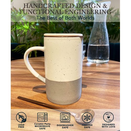  [아마존베스트]MORA CERAMICS HIT PAUSE Mora Ceramics Tea Cup with Loose Leaf Infuser, Spoon and Lid, 12 oz, Microwave and Dishwasher Safe Coffee Mug - Rustic Matte Ceramic Glaze, Modern Herbal Tea Strainer - Great Gift