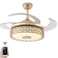 MORE CHANGE MoreChange 42-Inch LED Indoor Ceiling Fan Bluetooth Music Colorful Chandelier Invisible Blades Light for Bedroom, Living Room, Dining Room