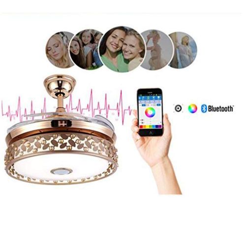  MORE CHANGE MoreChange 42-Inch LED Indoor Ceiling Fan Bluetooth Music Colorful Chandelier Invisible Blades Light for Bedroom, Living Room, Dining Room