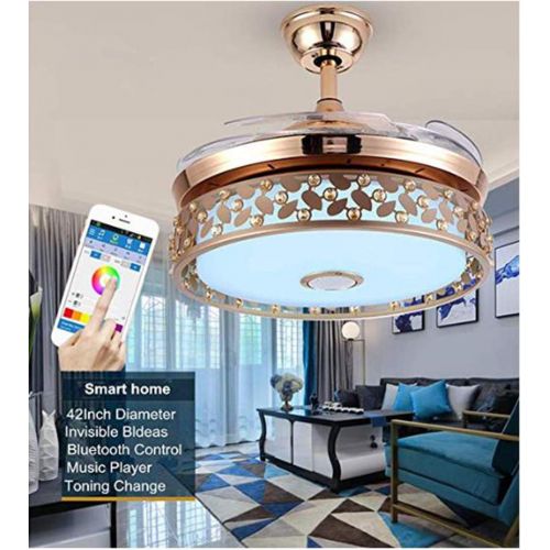  MORE CHANGE MoreChange 42-Inch LED Indoor Ceiling Fan Bluetooth Music Colorful Chandelier Invisible Blades Light for Bedroom, Living Room, Dining Room