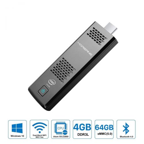  MOREFINE Ultra-Slim Compute Stick M1S Mini Computer, Intel Atom X5-Z8350 1.84GHz Processor, 4GB DDR3L, 64G eMMC Flash Storage, Quad-Core, Pre-Installed Windows 10 Home