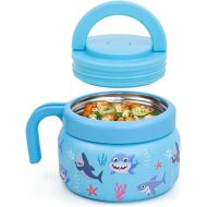 Morlike Hot Food Thermos Container for Kids Lunch Box, 8 oz Small Insulated Vacuum Stainless Steel Thermal Soup Containers with Leakproof Lid (Mint, Shark)