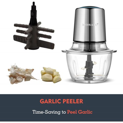  MOSAIC Electric Food Processor,Food Chopper with Garlic Peeler and Titanium Coating Blades, 5 Cup Glass Bowl for Vegetables Fruit Salad Onion Garlic Meat Ice Chopper